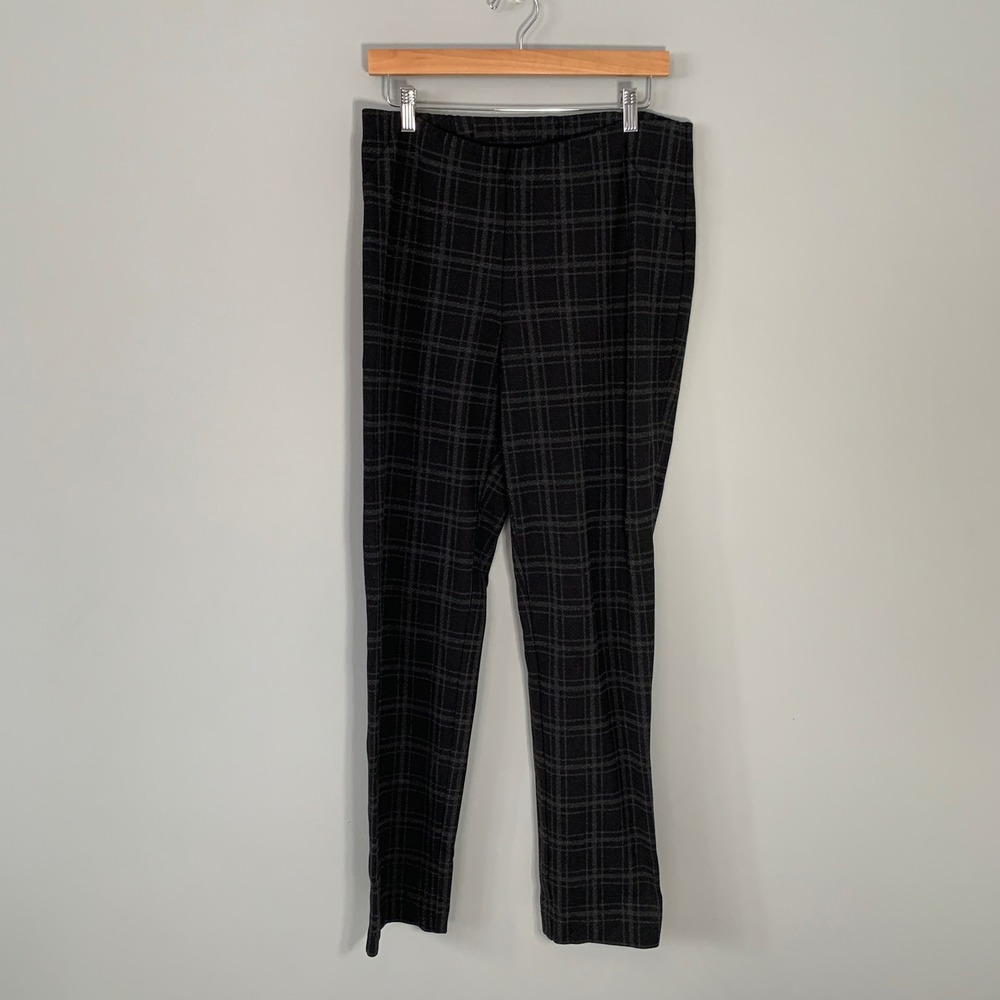 J. Jill Ponte Slim Leg Plaid Pants Black Grey Pull On Size Medium Tall